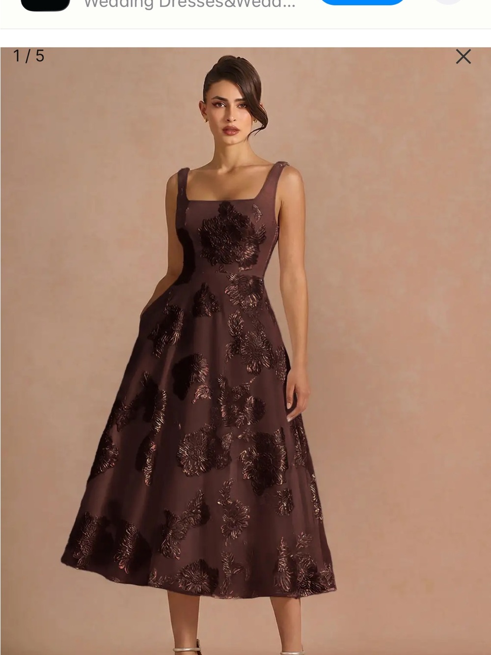 Custom Size Embroidered Floral Slip Dress in Deep Chocolate Brown